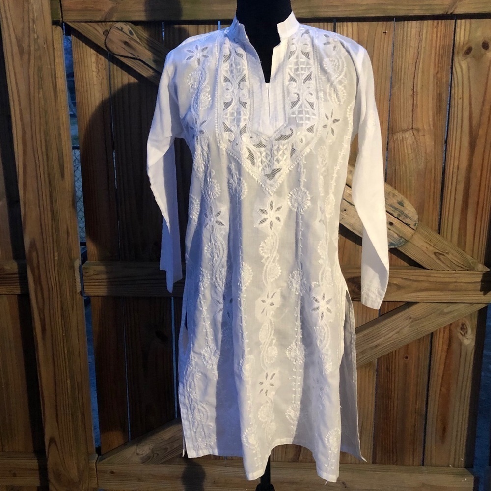 Royal Moda White Cotton Embroidered Kurti Tunic